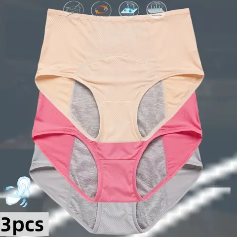 Culotte Physiologique pour Femme, Sous-Vêtement Menstruel Confortable, Imperméable, Taille Moyenne, 3 Pièces, L-8XL Vert