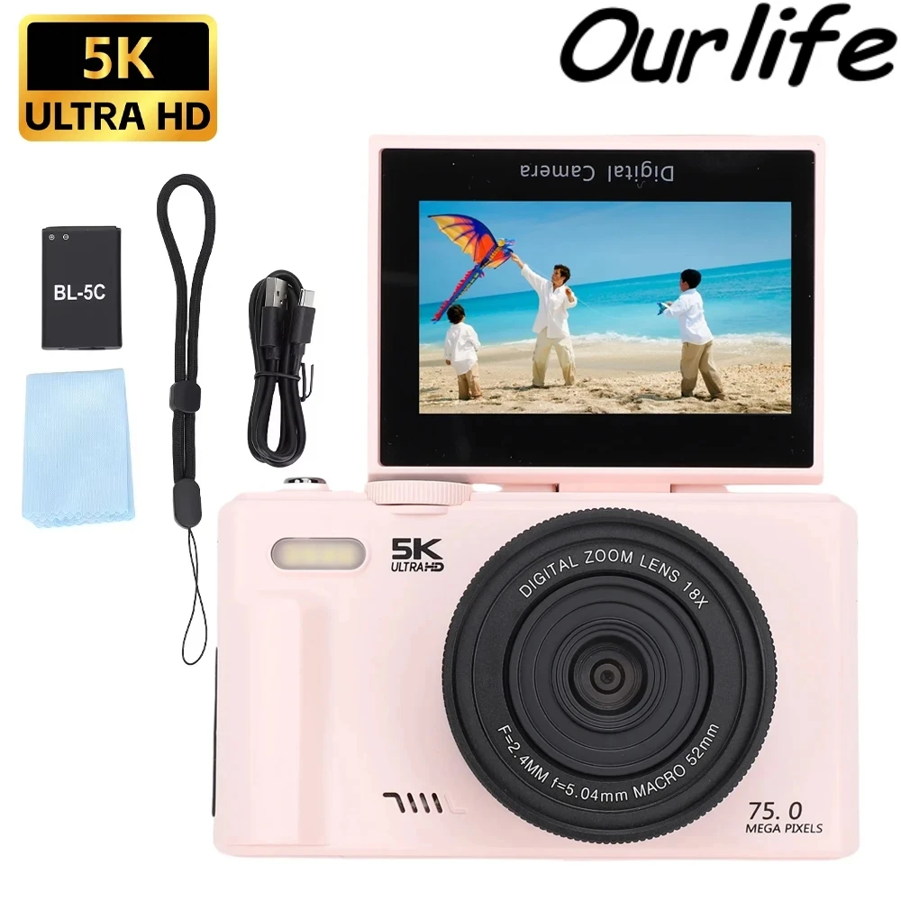 Ourlife Compact Vlog Travel Camara 180° Screen 5K Digital Camera Built in Flash Multifunctional Lightweight for Photography
Ourlife Compact Vlog Travel Camara 180° Screen 5K Digital Camera Built in Flash Multifunctional Lightweight for Photography