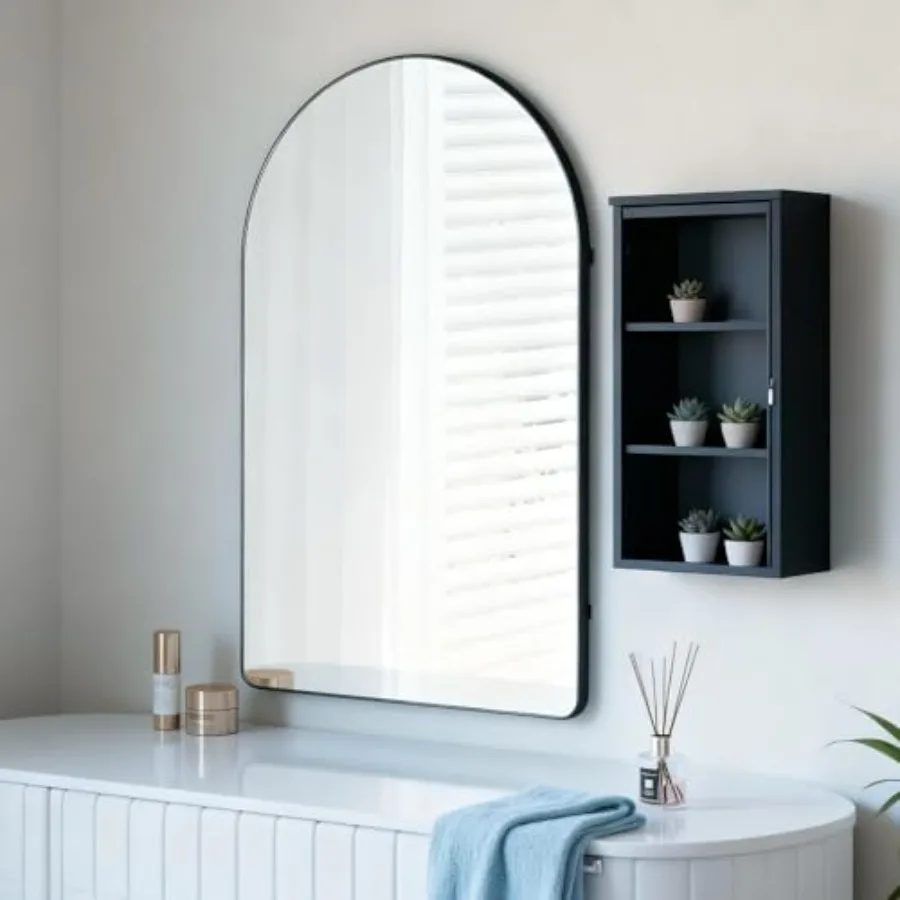 Black Metal Frame Bathroom Arch Mirror for Over Sink 20x28 Inch Rounded Arched Tempered Mirror Wall Vanity Mirror for Farmhouse
Black Metal Frame Bathroom Arch Mirror for Over Sink 20x28 Inch Rounded Arched Tempered Mirror Wall Vanity Mirror for Farmhouse