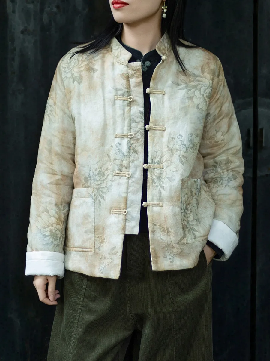 New Chinese Style Intellectual Large Peony Print Thickened Cotton Jacket Women's Winter Clothes Stand Collar Button Cotton Liner
New Chinese Style Intellectual Large Peony Print Thickened Cotton Jacket Women's Winter Clothes Stand Collar Button Cotton Liner