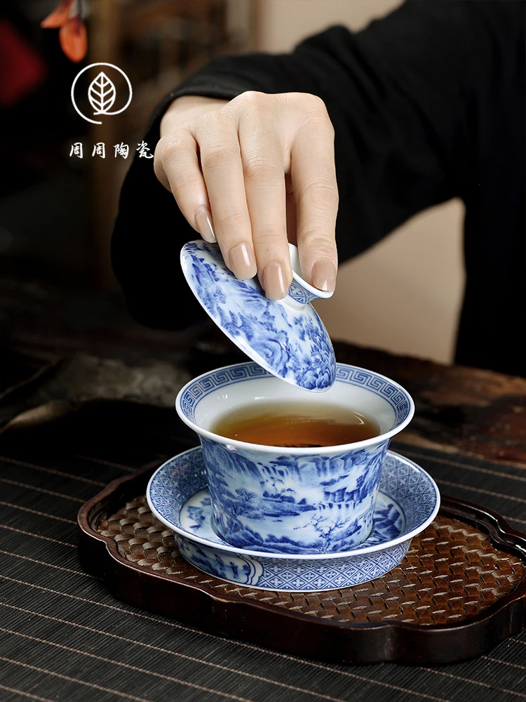 Handmade Jingdezhen Blue and Whitelandscape Horseshoe Gaiwan Non-Scald Tea Brewing Bowl Household Porcelain Kung Fu Set
Handmade Jingdezhen Blue and Whitelandscape Horseshoe Gaiwan Non-Scald Tea Brewing Bowl Household Porcelain Kung Fu Set