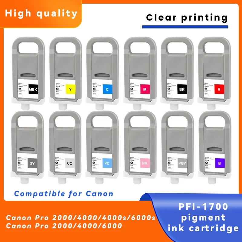 Совместим с Canon Pro 2000 4000 4000s 6000 6000s pro 2100 4100 6100: PFI1700 PFI-1700 100% чернильный картридж с пигментными чернилами
Совместим с Canon Pro 2000 4000 4000s 6000 6000s pro 2100 4100 6100: PFI1700 PFI-1700 100% чернильный картридж с пигментными чернилами