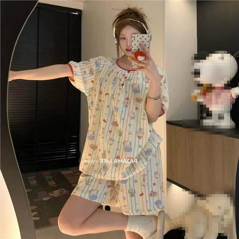 Japanese Sweet women Short Sleeved Shorts Round Neck Pajamas Summer Cute Fashionable Teenage Home Clothe Comfortable Breathable
Japanese Sweet women Short Sleeved Shorts Round Neck Pajamas Summer Cute Fashionable Teenage Home Clothe Comfortable Breathable