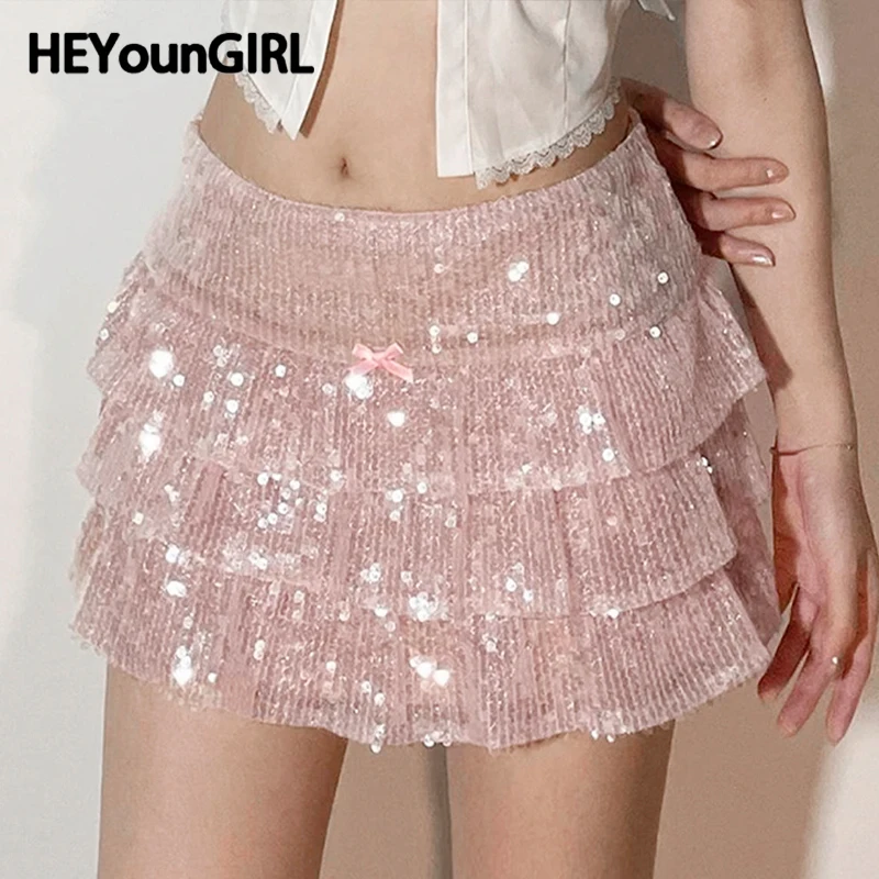 HEYounGIRL Party Women Sequined Pleated Skirt with Bow Kawaii Girly Low Waist Mini Skirt Y2K Pink Costumes Stylish Chic Clubwear
HEYounGIRL Party Women Sequined Pleated Skirt with Bow Kawaii Girly Low Waist Mini Skirt Y2K Pink Costumes Stylish Chic Clubwear