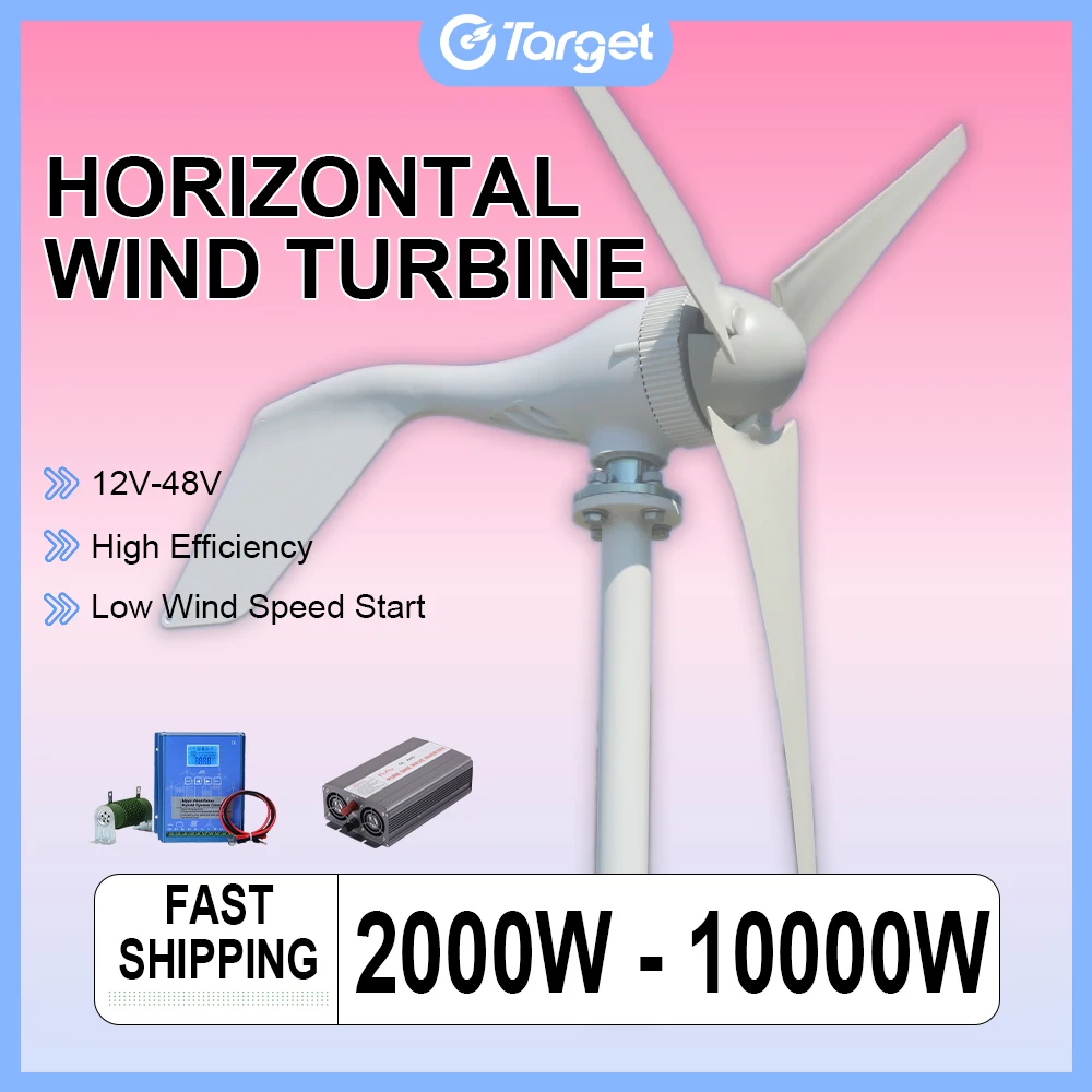 New Energy Horizontal Wind Turbine Windmill Generator 10KW 8000W 6000W Low Noise Speed Start With 12V/24V/48V Hybrid Controller
New Energy Horizontal Wind Turbine Windmill Generator 10KW 8000W 6000W Low Noise Speed Start With 12V/24V/48V Hybrid Controller