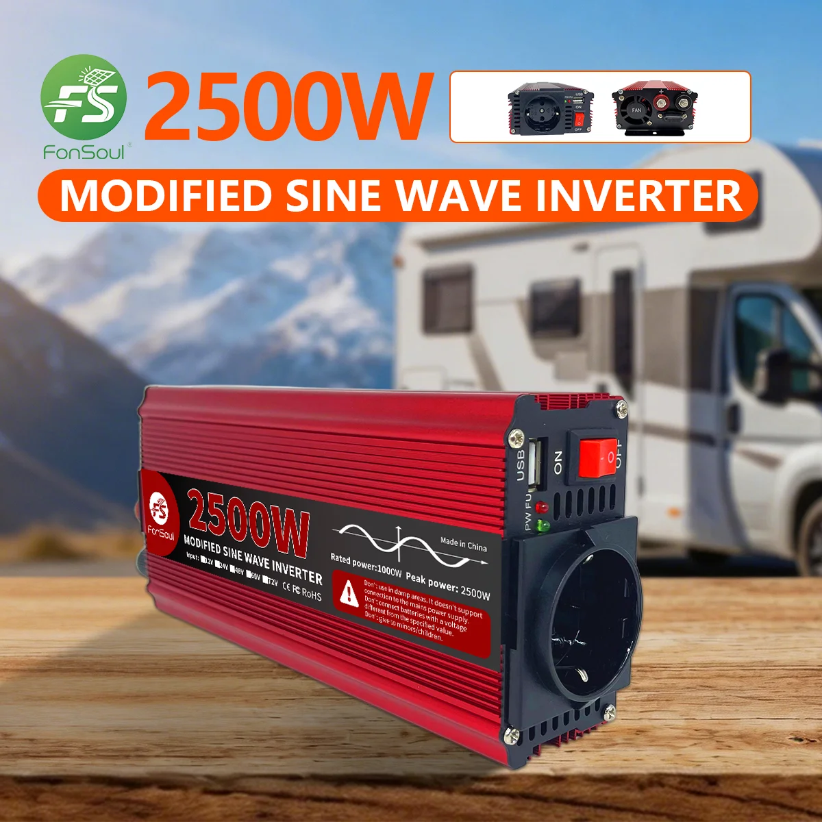 Fonsoul Cheap 2500W High Power Corrected Wave Inverter with USB 12V to 110V 220V for Home Emergency Lighting and Outdoor
Fonsoul Cheap 2500W High Power Corrected Wave Inverter with USB 12V to 110V 220V for Home Emergency Lighting and Outdoor