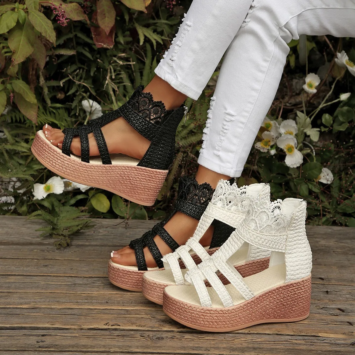 2026 Summer Slope Heel Sandals Back Zipper Thick Bottom Women's Lace Hollow High Heels Large Bag Heel Sandals Women
2026 Summer Slope Heel Sandals Back Zipper Thick Bottom Women's Lace Hollow High Heels Large Bag Heel Sandals Women