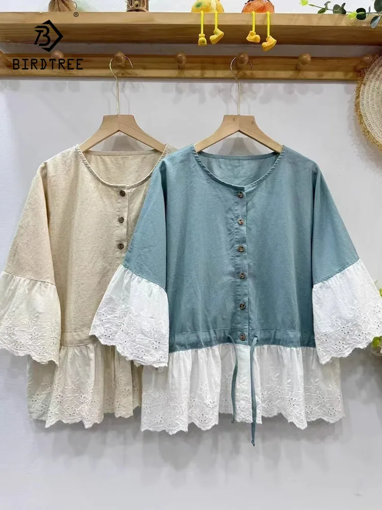 New 2025 Autumn Cotton Linen Half Sleeve Shirt, Women O Neck Lace Patchwork, Mori Girl Chic Age Reduction Loose Blouse T57453CC
New 2025 Autumn Cotton Linen Half Sleeve Shirt, Women O Neck Lace Patchwork, Mori Girl Chic Age Reduction Loose Blouse T57453CC