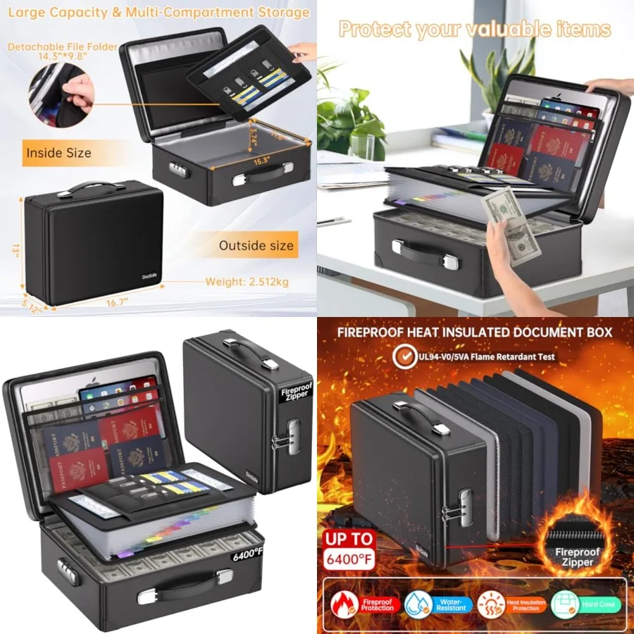 6400°F Fireproof Document Box with Lock, Heat Insulated Fireproof Water Resistant 10 Layers Hard Case Safe Box with Zipper&Mult
6400°F Fireproof Document Box with Lock, Heat Insulated Fireproof Water Resistant 10 Layers Hard Case Safe Box with Zipper&Mult