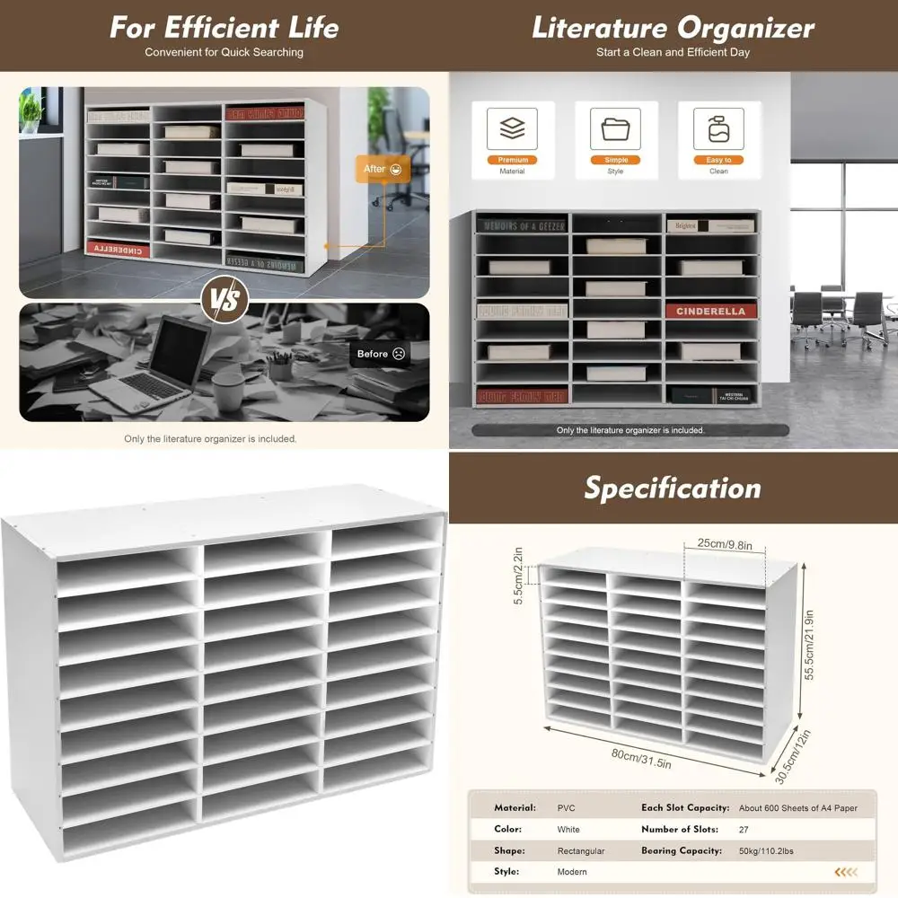 YUMINOB 27-Slot Literature Organizer Cabinet with Anti-Slip Pads for Strong Support (Up to 110.2lbs) - White Storage Solution fo
YUMINOB 27-Slot Literature Organizer Cabinet with Anti-Slip Pads for Strong Support (Up to 110.2lbs) - White Storage Solution fo