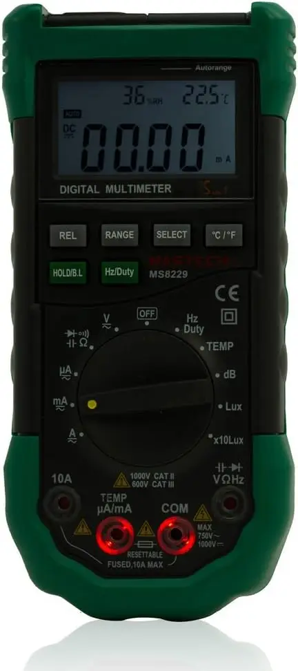 MS8229 5 in1 Auto Range Digital Multimeter Lux Sound Level Temperature Humidity Tester
MS8229 5 in1 Auto Range Digital Multimeter Lux Sound Level Temperature Humidity Tester