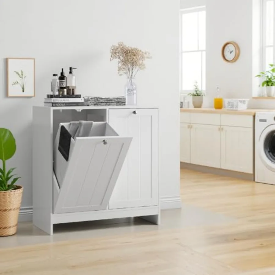 Tilt Out Laundry Hamper Cabinet, 2-Section Laundry Sorter with Hidden Storage, Slim Dirty Clothes Organizer for Bathroom and Be
Tilt Out Laundry Hamper Cabinet, 2-Section Laundry Sorter with Hidden Storage, Slim Dirty Clothes Organizer for Bathroom and Be