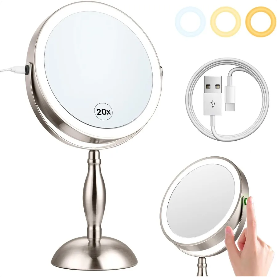 20x Magnifying Mirror with Light Lighted Makeup Mirror with 3 Color Modes and Adjustable Brightn Side Charging Port SideTouch S
20x Magnifying Mirror with Light Lighted Makeup Mirror with 3 Color Modes and Adjustable Brightn Side Charging Port SideTouch S