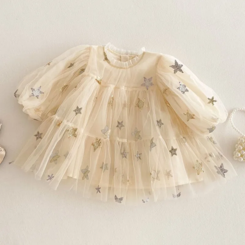 Newborn Baby Girl Cotton Sequin Stars Princess Tulle Dress Infant Child Puff Long Sleeve Mesh Dress Autumn Spring Clothes 9M-5Y
Newborn Baby Girl Cotton Sequin Stars Princess Tulle Dress Infant Child Puff Long Sleeve Mesh Dress Autumn Spring Clothes 9M-5Y
