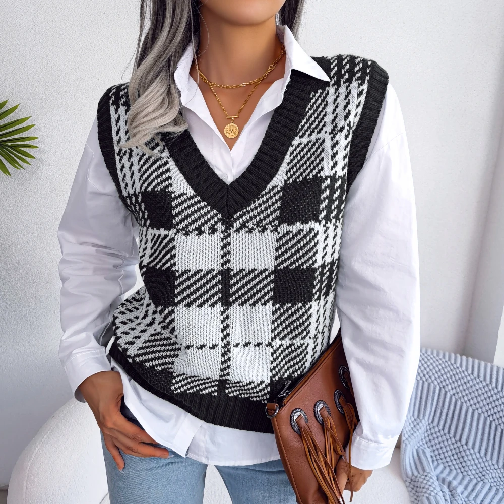 Knitted Sweater Vest for Women Autumn Winter 2026 Pretty Style Plaid Sleeveless Pullovers Knitwear
Knitted Sweater Vest for Women Autumn Winter 2026 Pretty Style Plaid Sleeveless Pullovers Knitwear