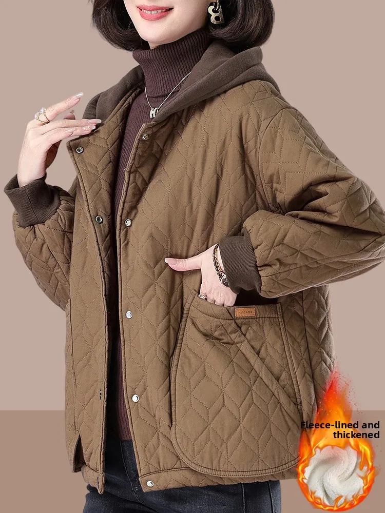 Casual Parka Style Cotton Jacket Women's Midlife Mom Clothes Thickened Inner Sleeve Long Sleeve Hooded Regular Length Coat
Casual Parka Style Cotton Jacket Women's Midlife Mom Clothes Thickened Inner Sleeve Long Sleeve Hooded Regular Length Coat