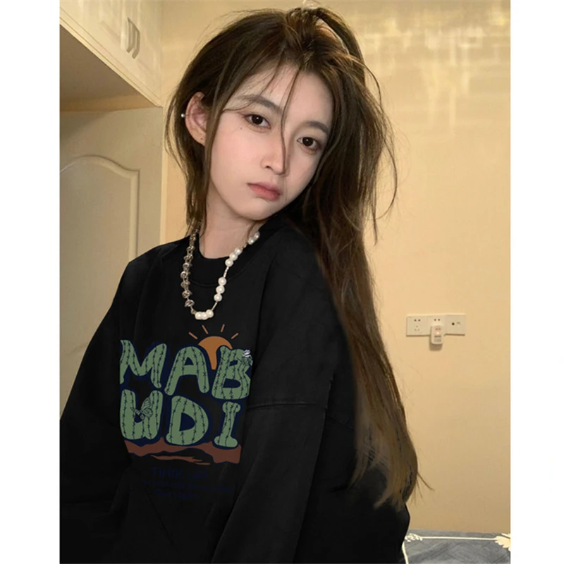 Black round Neck Sweatshirt Women's Small Size Letter Print Lazy Loose Slimming Fleece Lined Thickened Winter Top
Black round Neck Sweatshirt Women's Small Size Letter Print Lazy Loose Slimming Fleece Lined Thickened Winter Top
