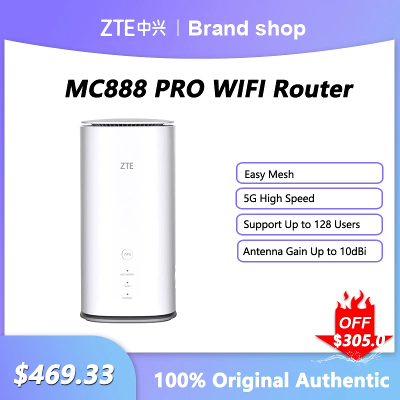 ZTE MC888 PRO 5G Indoor CPE Router 5400Mbps Wi-Fi 6 Wireless Signal Amplifier With SIM Card Slot Antenna Gain Up to 10dBi
ZTE MC888 PRO 5G Indoor CPE Router 5400Mbps Wi-Fi 6 Wireless Signal Amplifier With SIM Card Slot Antenna Gain Up to 10dBi