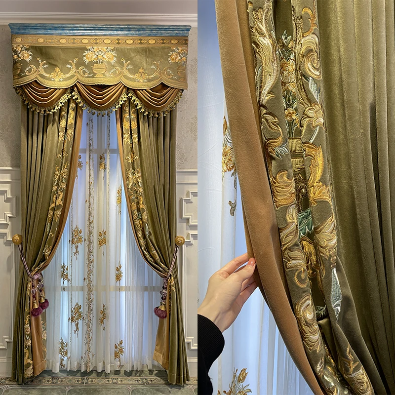 European Luxury Olive Green Embroidery Velvet Splicing Blackout Curtains for Living Room Bedroom French Window Screen
European Luxury Olive Green Embroidery Velvet Splicing Blackout Curtains for Living Room Bedroom French Window Screen