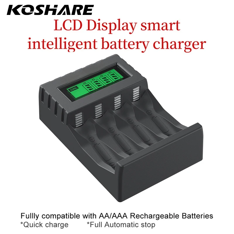 KOSHARE Rechargeable Batteries AA/AAA 1.2V Ni-MH Battery Charger With 4 Slot LCD Display Smart Independent Fast Charging Type-C
KOSHARE Rechargeable Batteries AA/AAA 1.2V Ni-MH Battery Charger With 4 Slot LCD Display Smart Independent Fast Charging Type-C