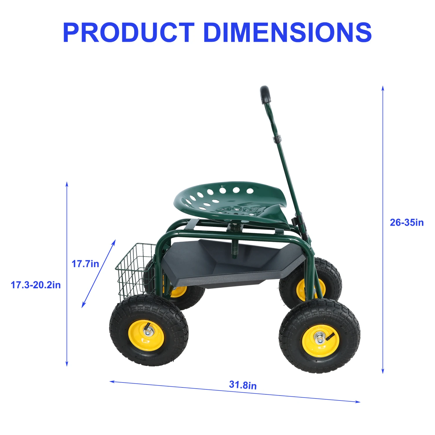 Garden trolley Rolling work chair with wheels, garden stool for planting, 360 degree swivel seat, station wagon scooter with ste
Garden trolley Rolling work chair with wheels, garden stool for planting, 360 degree swivel seat, station wagon scooter with ste