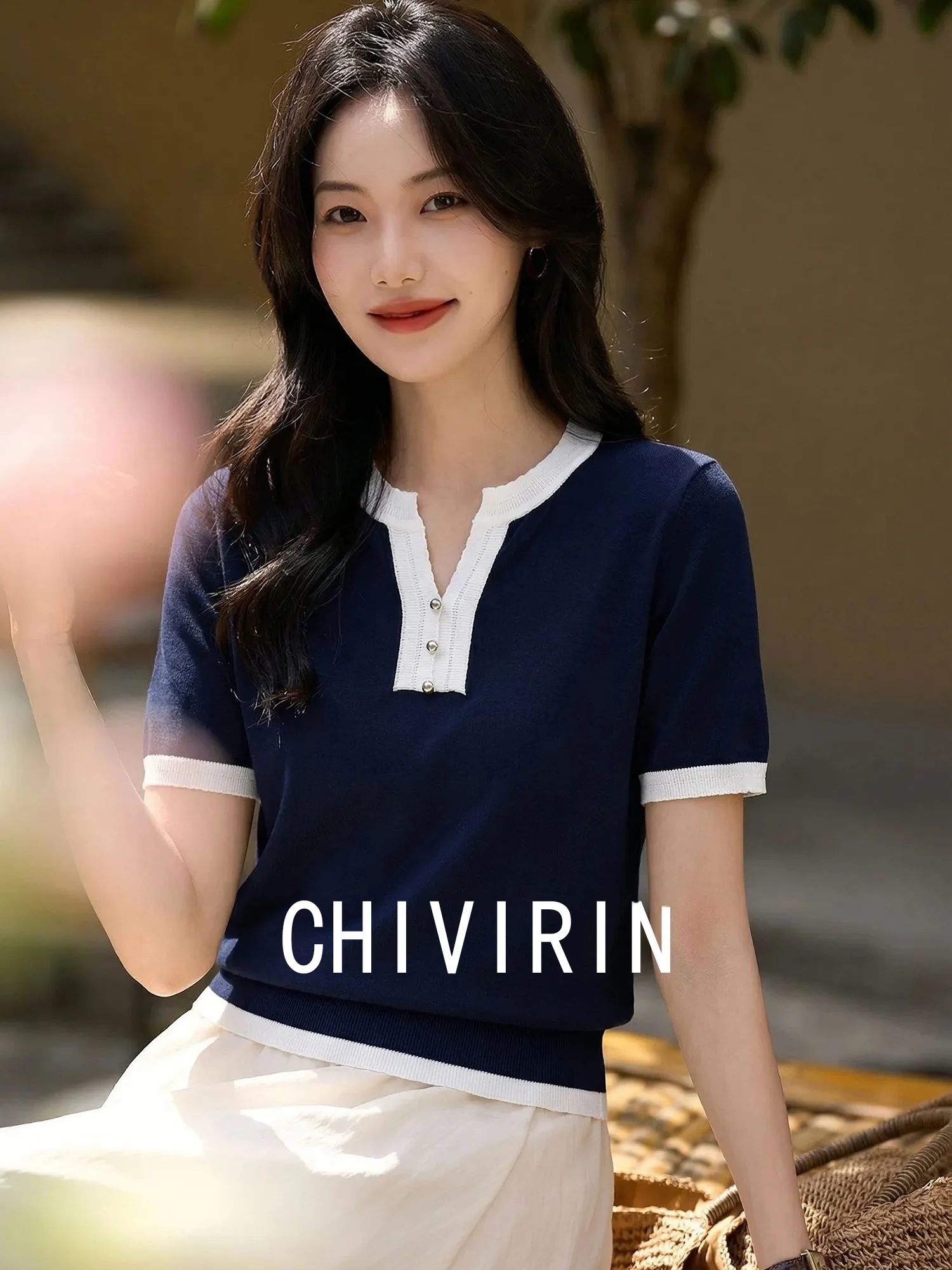 Slim Fit V-Neck Short Sleeve Knitted T-Shirt Loose Casual Fashion Blue Knitwear Women's Summer Top Chivirin Elegant Simple Style
Slim Fit V-Neck Short Sleeve Knitted T-Shirt Loose Casual Fashion Blue Knitwear Women's Summer Top Chivirin Elegant Simple Style
