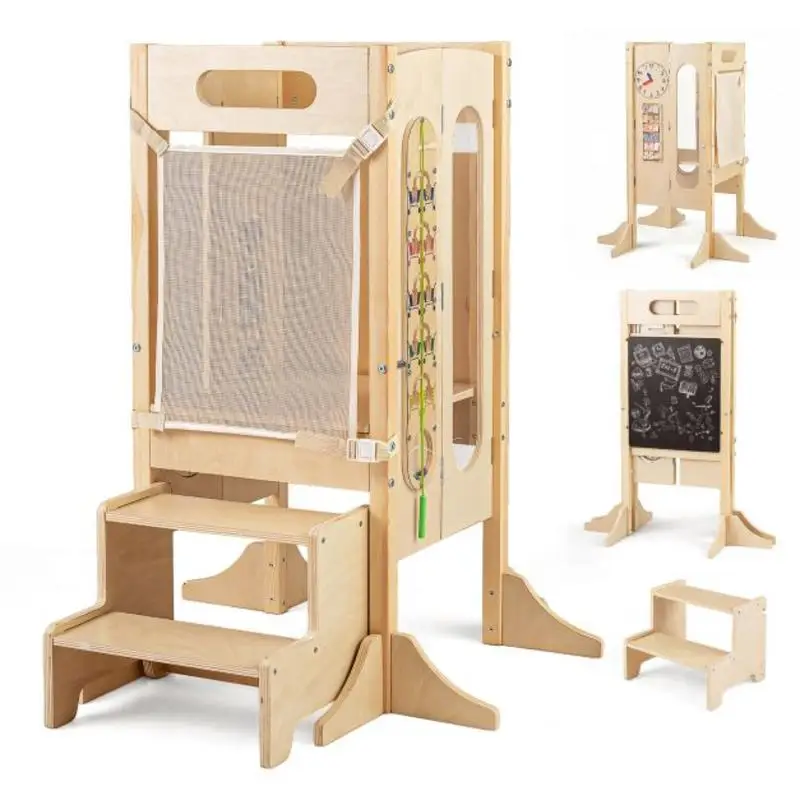 Foldable Toddler Tower with 2-Step Stool and Safety Net for 3+ Years Old
Foldable Toddler Tower with 2-Step Stool and Safety Net for 3+ Years Old