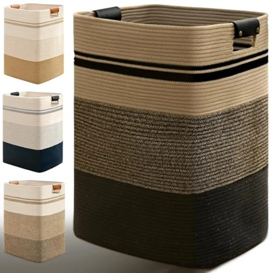Laundry Hamper Tall Laundry Basket with Leather Handles Rectangle Large Clothes Hamper for Organizing Cotton Woven Laundry Bask
Laundry Hamper Tall Laundry Basket with Leather Handles Rectangle Large Clothes Hamper for Organizing Cotton Woven Laundry Bask