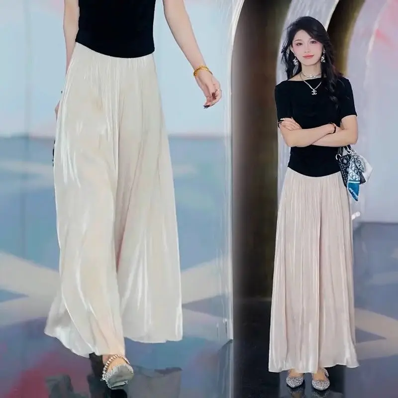 Fashion Woman Glass Gauze Ice Silk Wide Leg Pants Chinese Classical Female Elegant Trousers Elastic Waist Ethnic Pants C149
Fashion Woman Glass Gauze Ice Silk Wide Leg Pants Chinese Classical Female Elegant Trousers Elastic Waist Ethnic Pants C149