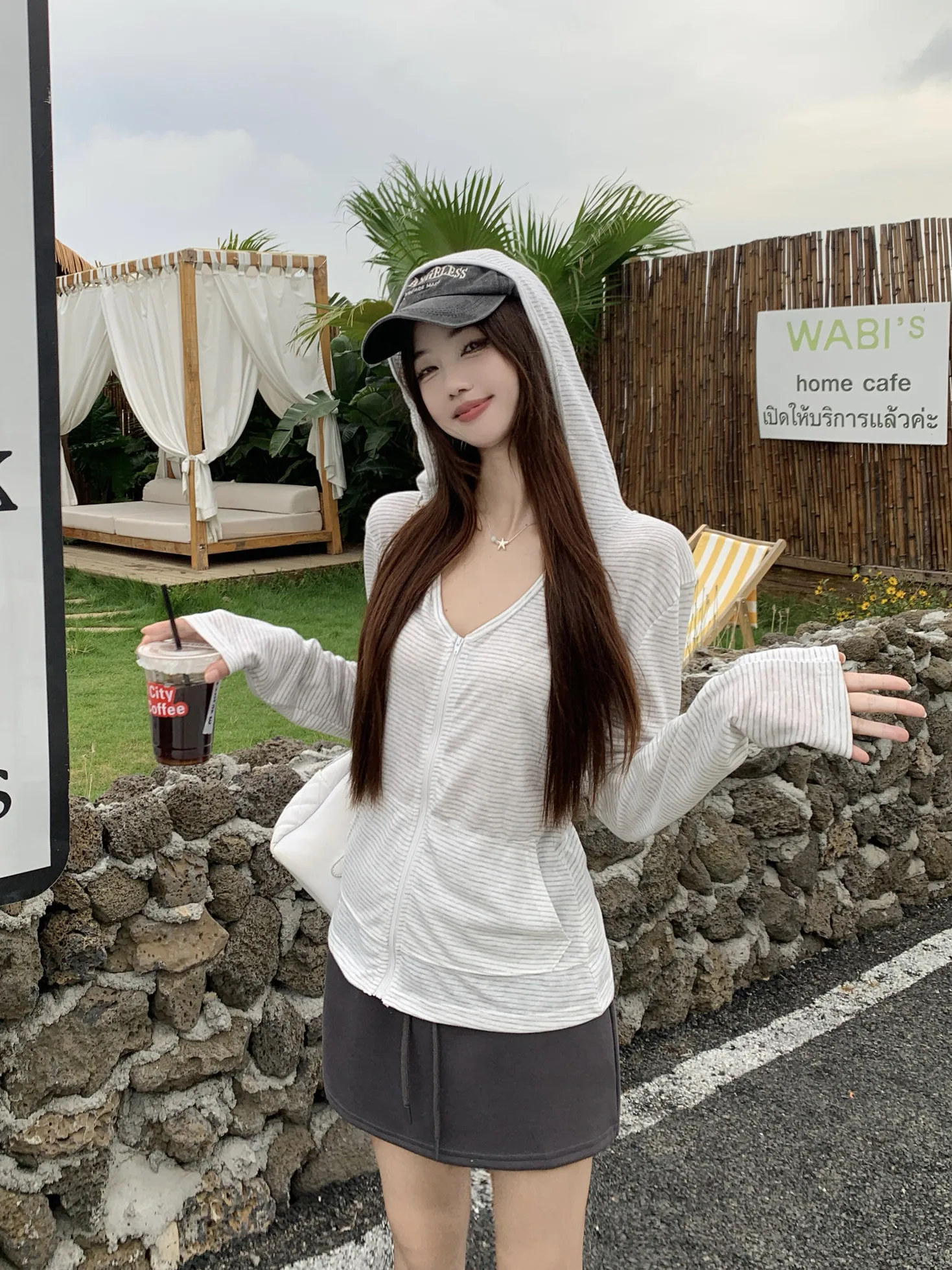 Casual Stripe Long Sleeve Hooded Open Cardigan And Half Skirt Two Piece Set Women's Summer Drawstring Versatile Ensemble
Casual Stripe Long Sleeve Hooded Open Cardigan And Half Skirt Two Piece Set Women's Summer Drawstring Versatile Ensemble