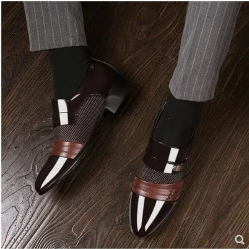 Mens Formal Two Tone Mesh Leather Loafers Pointed Toe Slip On Shoes With Metal Buckle Low Heel Comfortable Non Slip Breathable
Mens Formal Two Tone Mesh Leather Loafers Pointed Toe Slip On Shoes With Metal Buckle Low Heel Comfortable Non Slip Breathable