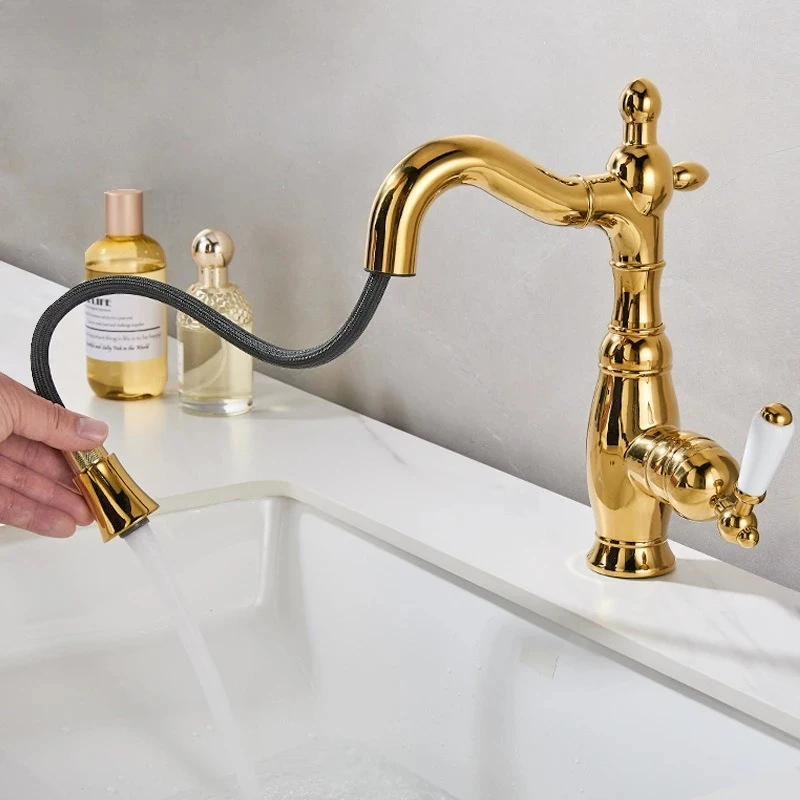 Vintage copper basin faucet Bathroom Home Bathroom countertop basin Hot and cold rotating pull-out faucet Splash-proof design
Vintage copper basin faucet Bathroom Home Bathroom countertop basin Hot and cold rotating pull-out faucet Splash-proof design