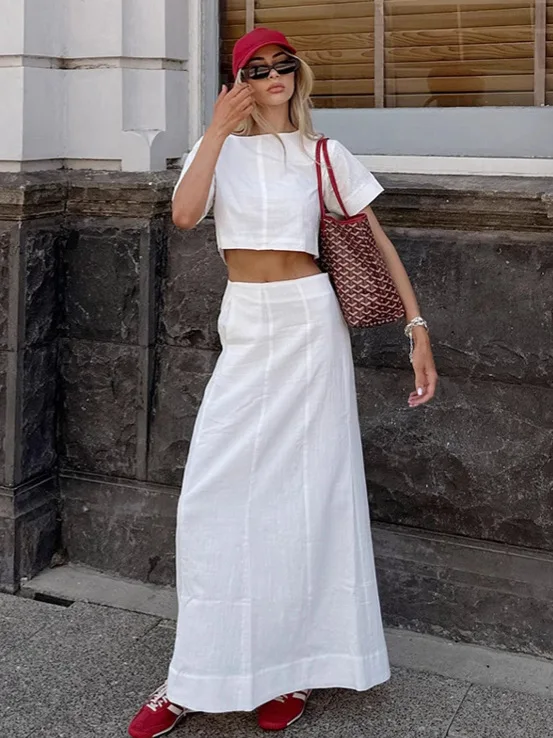 2026 Summer New Women's 2-piece Outfit: White Short Sleeve T-shirt & Long Skirt, Casual Cotton Linen Set
2026 Summer New Women's 2-piece Outfit: White Short Sleeve T-shirt & Long Skirt, Casual Cotton Linen Set