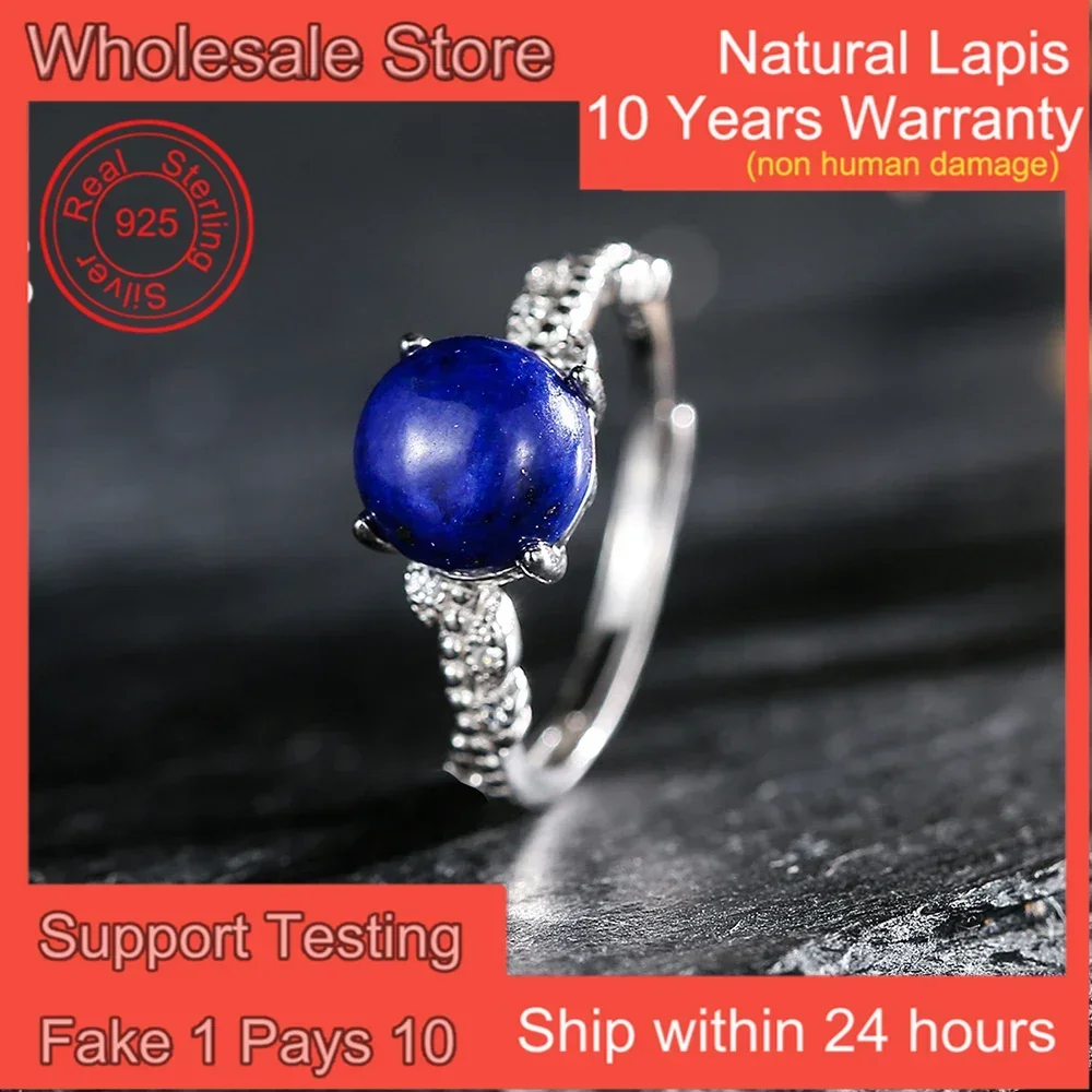 925 Sterling Silver Ring 8mm Natural Lapis Lazuli Crystal Healing Gemstone Women's Adjustable Rings Bohemian Jewelry for Daily
925 Sterling Silver Ring 8mm Natural Lapis Lazuli Crystal Healing Gemstone Women's Adjustable Rings Bohemian Jewelry for Daily
