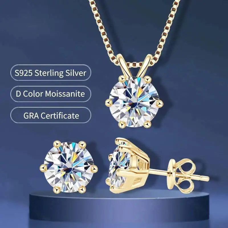 JoiasHome 925 Silver Gold Plated Moissanite Set Earrings Pendant Necklace For Women Men Gift
JoiasHome 925 Silver Gold Plated Moissanite Set Earrings Pendant Necklace For Women Men Gift