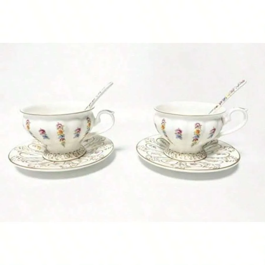Hand-Painted Golden Floral Coffee Cups And Saucers Set Of 2, Vintage Teacups Set With Spoons
Hand-Painted Golden Floral Coffee Cups And Saucers Set Of 2, Vintage Teacups Set With Spoons