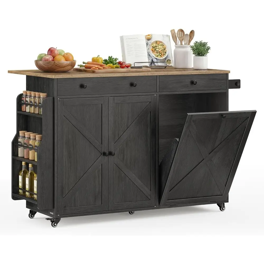 Mobile Kitchen Island with Trash Can Storage, Drop Lea, Portable Island with Spice Rack, Mobile Cart with Storage Cabinet, or Di
Mobile Kitchen Island with Trash Can Storage, Drop Lea, Portable Island with Spice Rack, Mobile Cart with Storage Cabinet, or Di