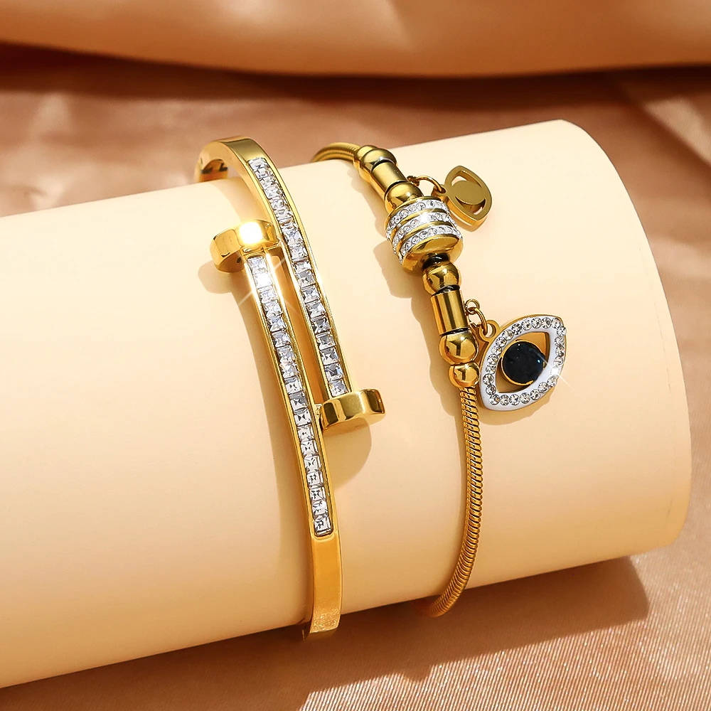 2Pcs Stainless Steel Bracelet Bangle Set for Women, Elegant Nail Eye Series, Fashionable Matching with Exquisite Jewelry Gifts 
2Pcs Stainless Steel Bracelet Bangle Set for Women, Elegant Nail Eye Series, Fashionable Matching with Exquisite Jewelry Gifts