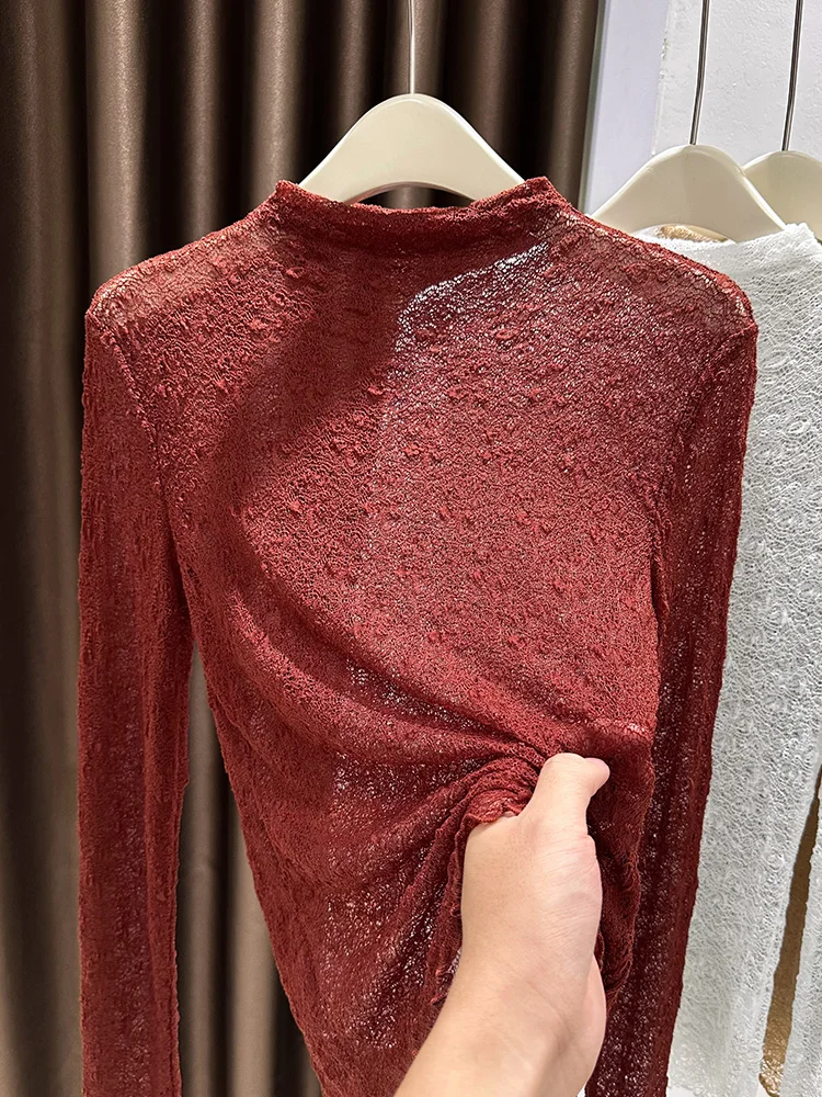 Ankela Red Lace Base irt Women's Autumn Winter Thin Soft Texture Spring Top f High Collar Inner Wear Me Inner irt
Ankela Red Lace Base irt Women's Autumn Winter Thin Soft Texture Spring Top f High Collar Inner Wear Me Inner irt