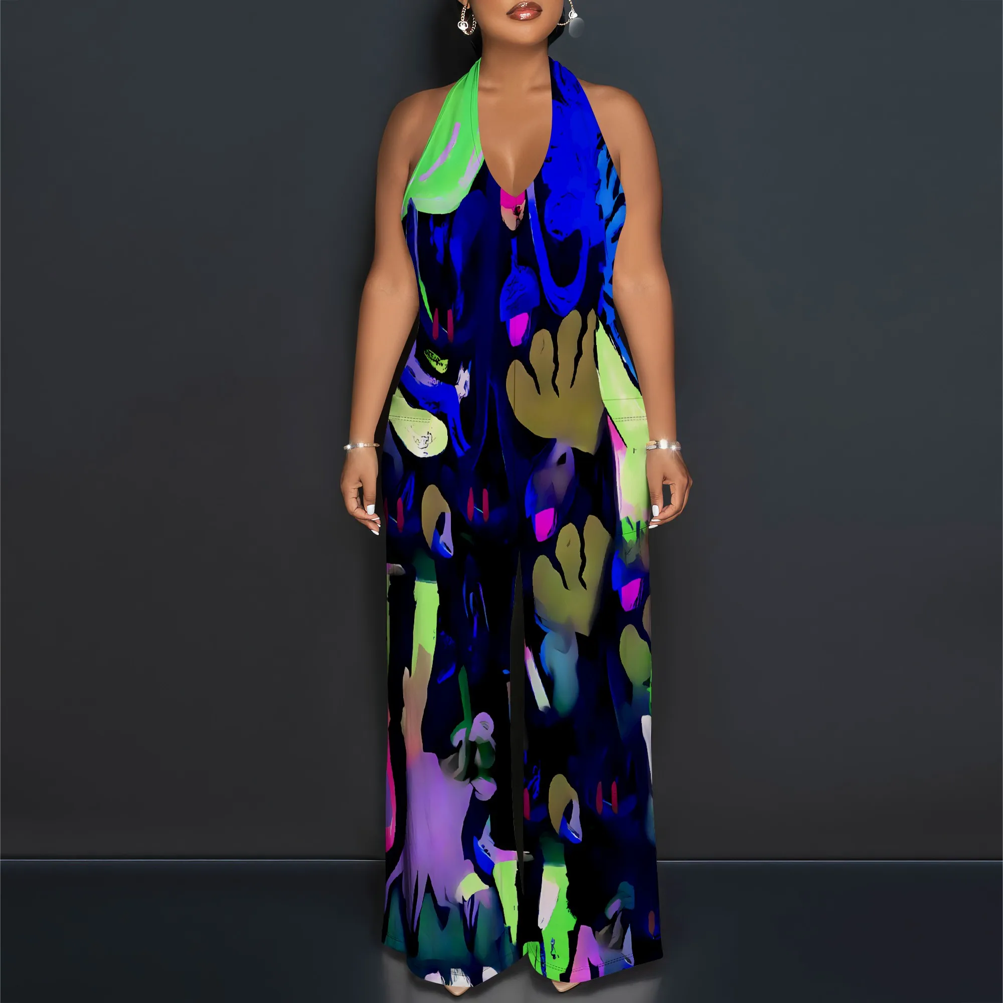 Vibrant Abstract Splash Halter V-Neck Maxi Dress - Women's Bold Artistic Party Resortwear Evening Beachwear
Vibrant Abstract Splash Halter V-Neck Maxi Dress - Women's Bold Artistic Party Resortwear Evening Beachwear