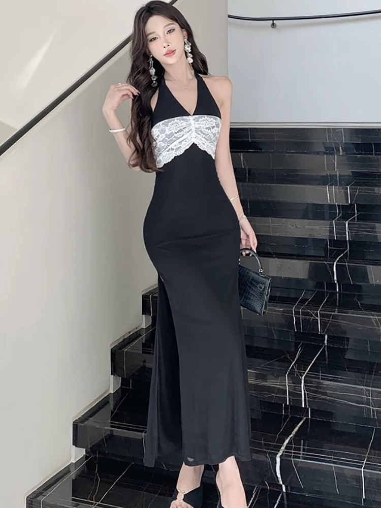 Summer Black Patchwork Lace Chic Neck-mounted Sexy Dress Women Vintage Hepburn Party Vestidos 2025 Korean Elegant Evening Dress
Summer Black Patchwork Lace Chic Neck-mounted Sexy Dress Women Vintage Hepburn Party Vestidos 2025 Korean Elegant Evening Dress