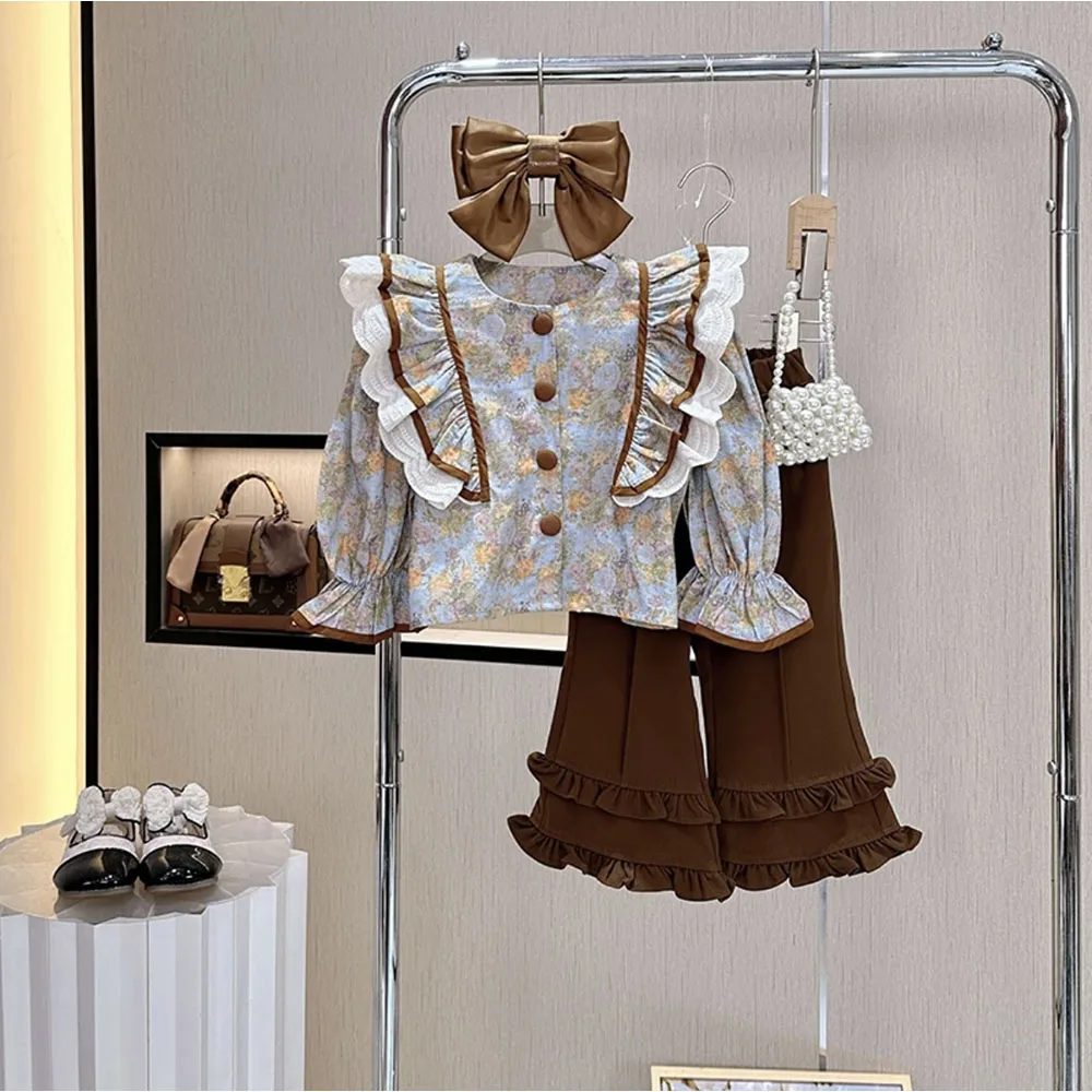Korean Girls' Ruffle Blouse Autumn Set 2023 New Fashion Children's Girls Sweet Flowers Print Top Two + Vintage Pants+Bow 3Pcs
Korean Girls' Ruffle Blouse Autumn Set 2023 New Fashion Children's Girls Sweet Flowers Print Top Two + Vintage Pants+Bow 3Pcs