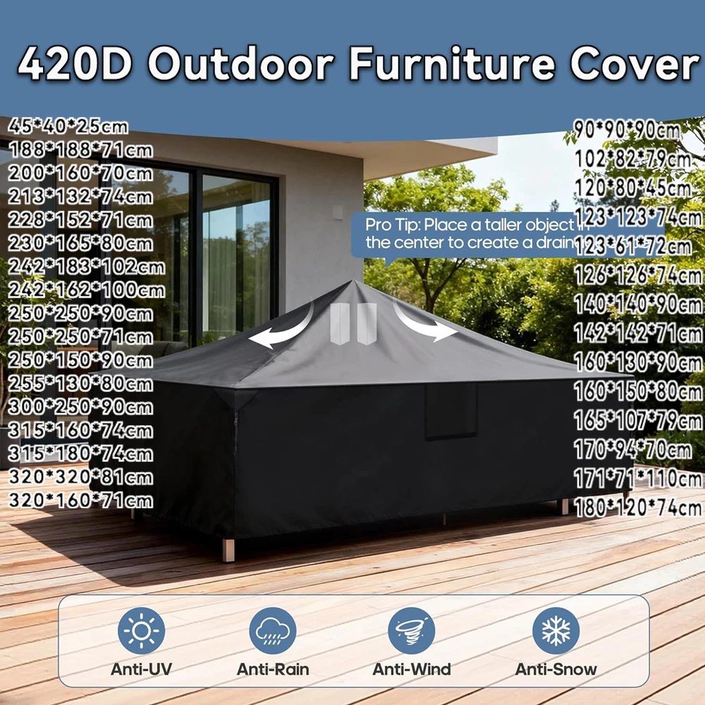 420D Rectangle Patio Furniture Cover Waterproof Outdoor Dining Table and Chair Cover Anti-UV Outside Sectional Sofa Set Covers
420D Rectangle Patio Furniture Cover Waterproof Outdoor Dining Table and Chair Cover Anti-UV Outside Sectional Sofa Set Covers
