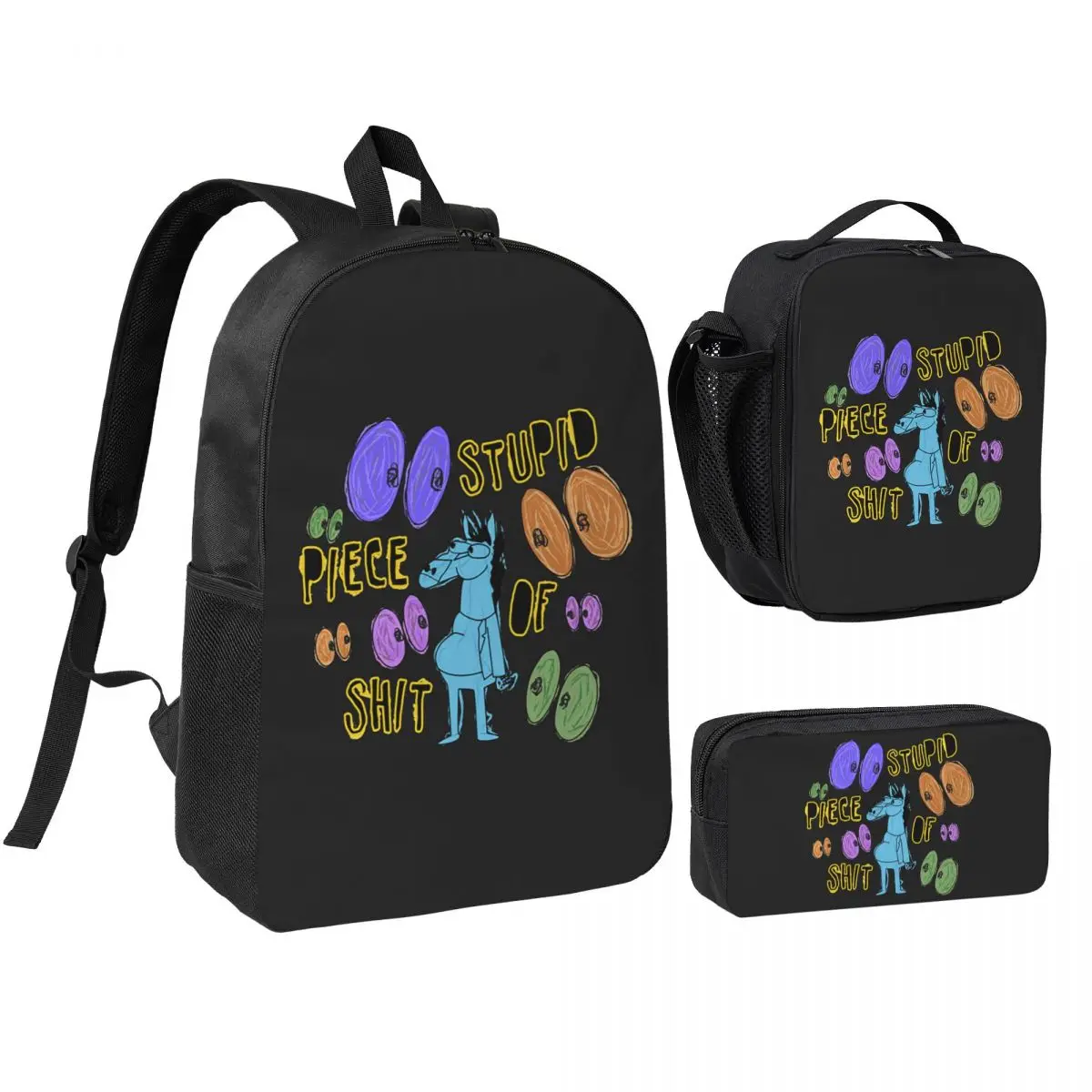 Cartoon Bojack Horseman Stupid Piece Of Shit Backpack BookBag School Bag Shoulder Bags 3ps Insulated Lunch Bag Pencil Case
Cartoon Bojack Horseman Stupid Piece Of Shit Backpack BookBag School Bag Shoulder Bags 3ps Insulated Lunch Bag Pencil Case