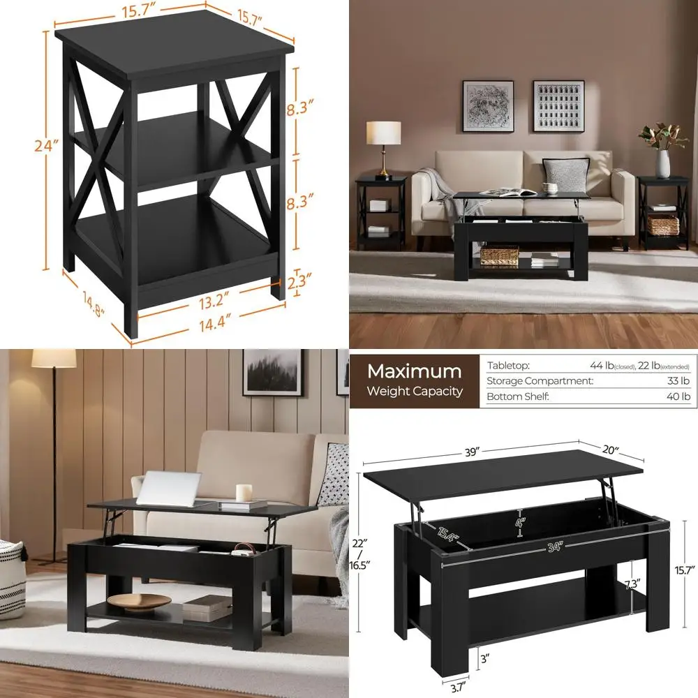 Комплект мебели для гостиной из 3 предметов: журнальный и приставные столики черного цвета с отсеками для хранения и скрытыми ящиками
Комплект мебели для гостиной из 3 предметов: журнальный и приставные столики черного цвета с отсеками для хранения и скрытыми ящиками