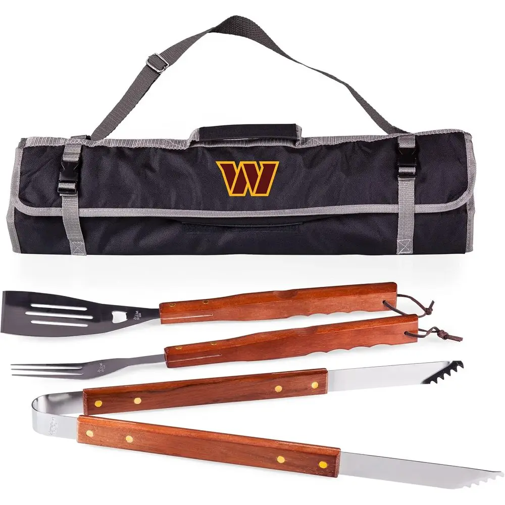 Portable 3-Piece BBQ Tool Set with Spatula, Fork, and Tongs in Black and Gray
Portable 3-Piece BBQ Tool Set with Spatula, Fork, and Tongs in Black and Gray