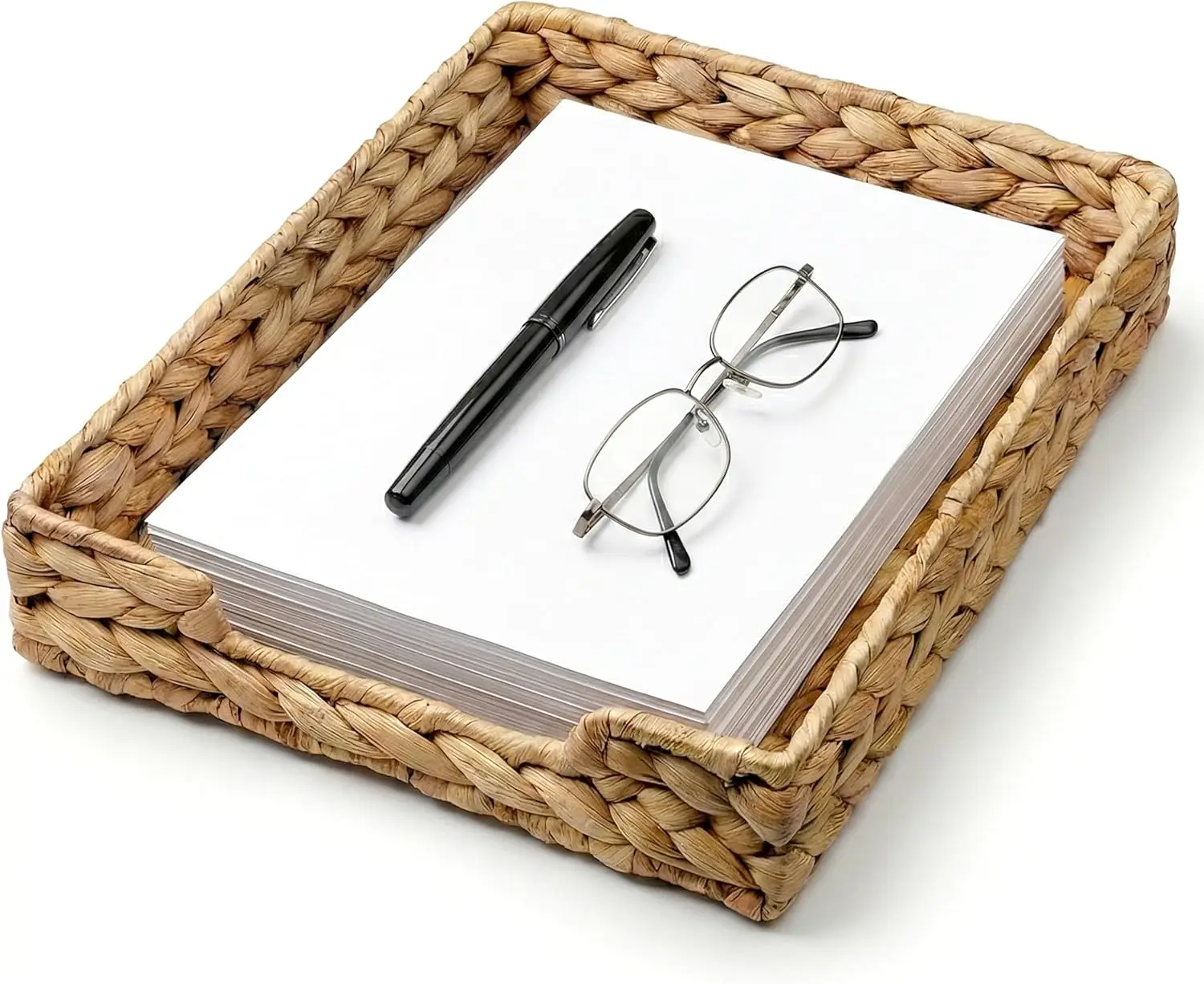 Natural Water Hyacinth Letter Tray - Woven Desk Organizer for Mail & A4 Files, Sturdy Metal Frame, Rustic Boho Office Decor
Natural Water Hyacinth Letter Tray - Woven Desk Organizer for Mail & A4 Files, Sturdy Metal Frame, Rustic Boho Office Decor
