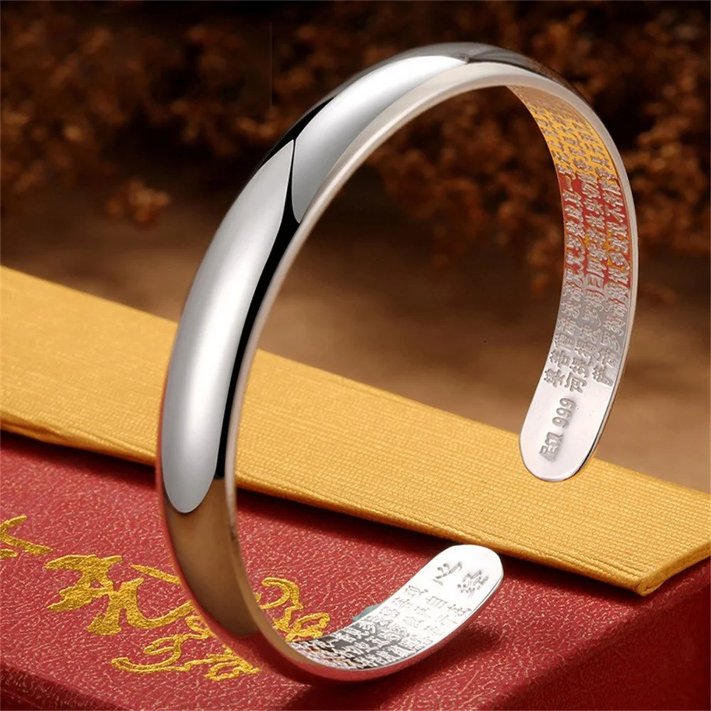 S999 Sterling Silver Open Cuff Bangle for Women Polished Outer Inner Heart Sutra Free Custom Engraving Jewelry Gift
S999 Sterling Silver Open Cuff Bangle for Women Polished Outer Inner Heart Sutra Free Custom Engraving Jewelry Gift