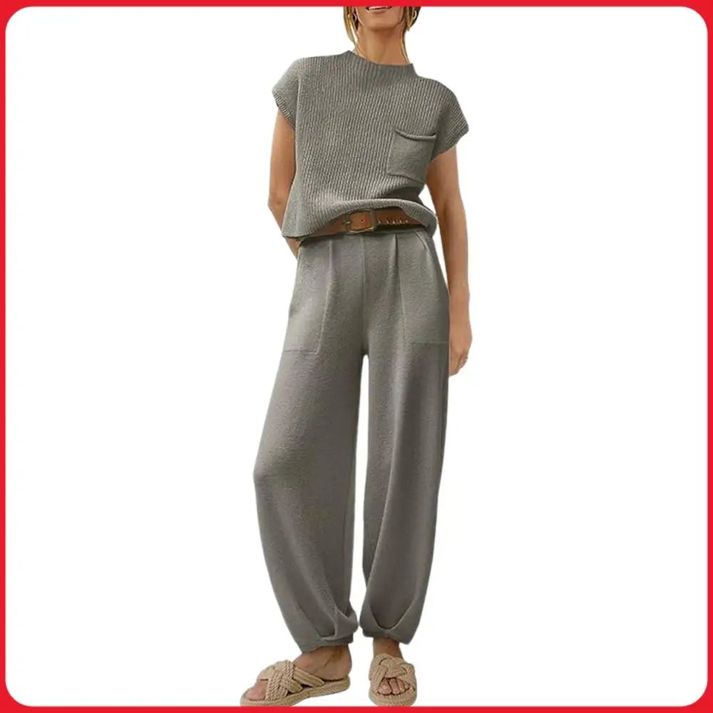 Crew Neck Women Short Sleeve Shirt Top Pants Pockets Two Piece Sweater Outfits Solid Color Loose Fit Casual Style Daily Outfit
Crew Neck Women Short Sleeve Shirt Top Pants Pockets Two Piece Sweater Outfits Solid Color Loose Fit Casual Style Daily Outfit