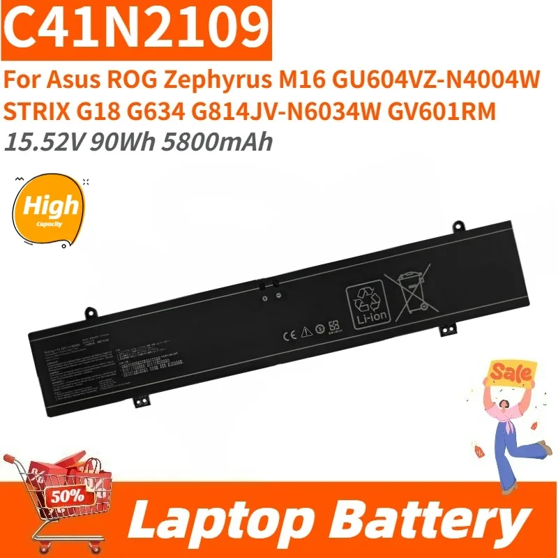 High Capacity 15.52V 90Wh 5800mAh Laptop Battery C41N2109 For Asus STRIX G18 G634 G814JV-N6034W ROG Zephyrus M16 GU604VZ-N4004W
High Capacity 15.52V 90Wh 5800mAh Laptop Battery C41N2109 For Asus STRIX G18 G634 G814JV-N6034W ROG Zephyrus M16 GU604VZ-N4004W